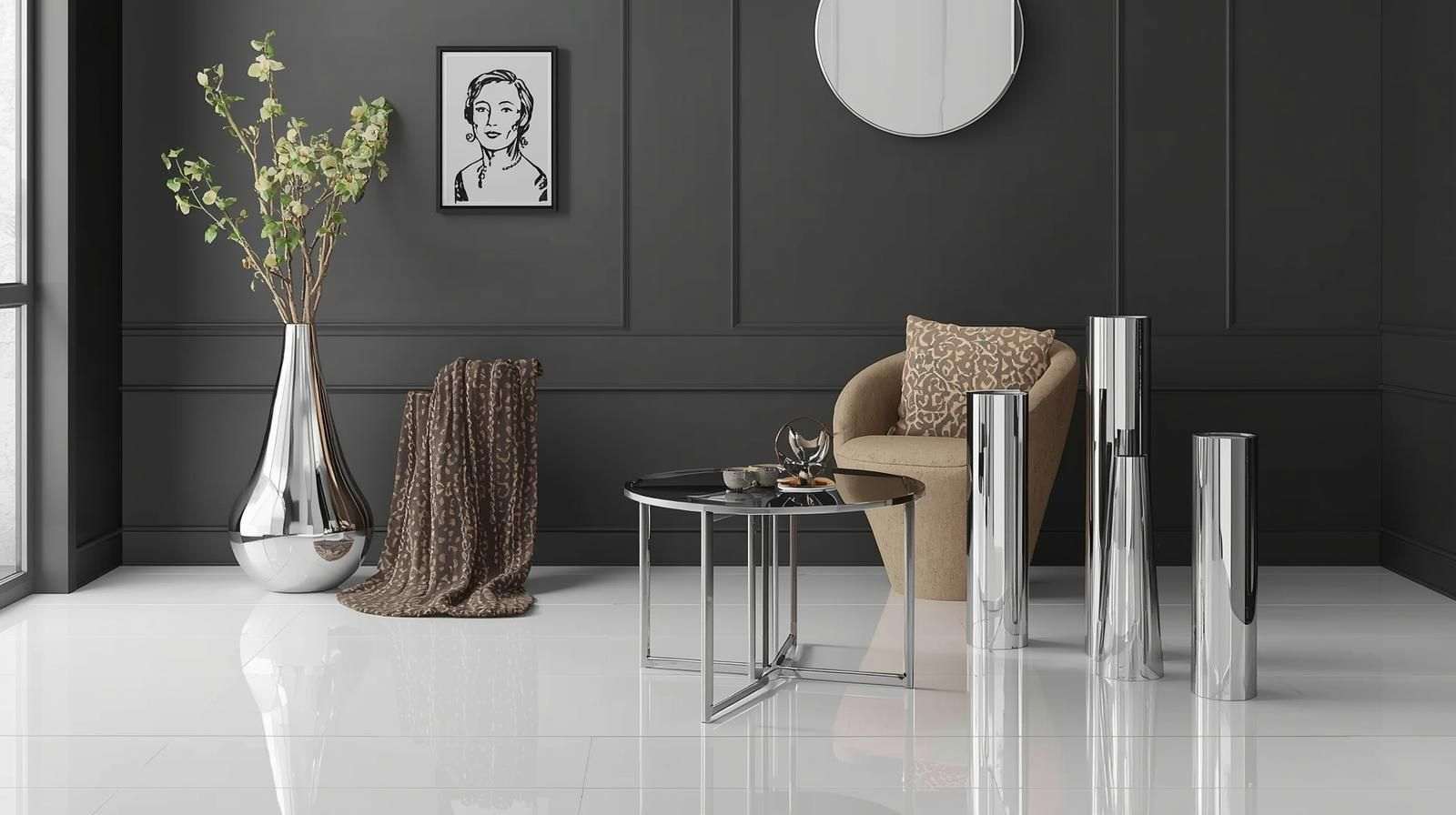 Charcoal Grey Walls with White Gloss Tiles