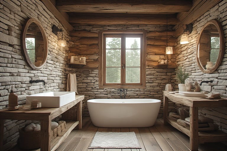 Chic Cabin Getaway Rustic Bathroom Designs
