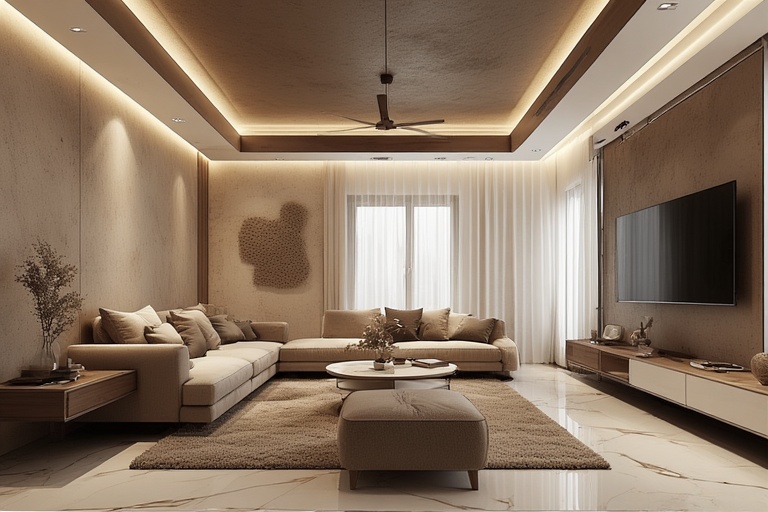 Chocolate Brown and Soft Cream Ceiling Colour Combination for Elegant Interiors