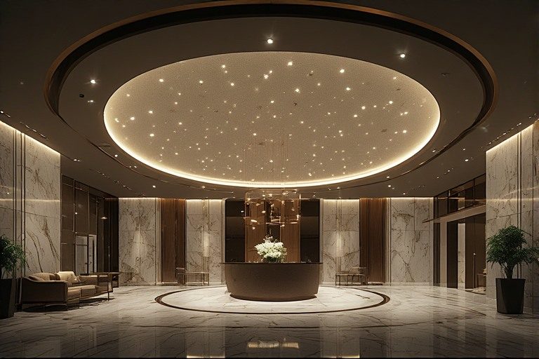 Circular recessed POP design for lobby with central lighting