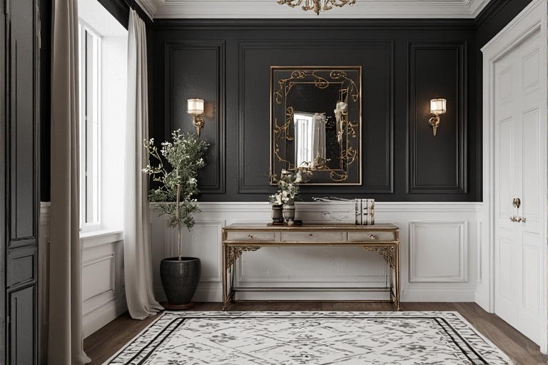 Classic Black and Crisp White Combinations Ideas for Hall Interior Walls for a Timeless and Elegant Appeal