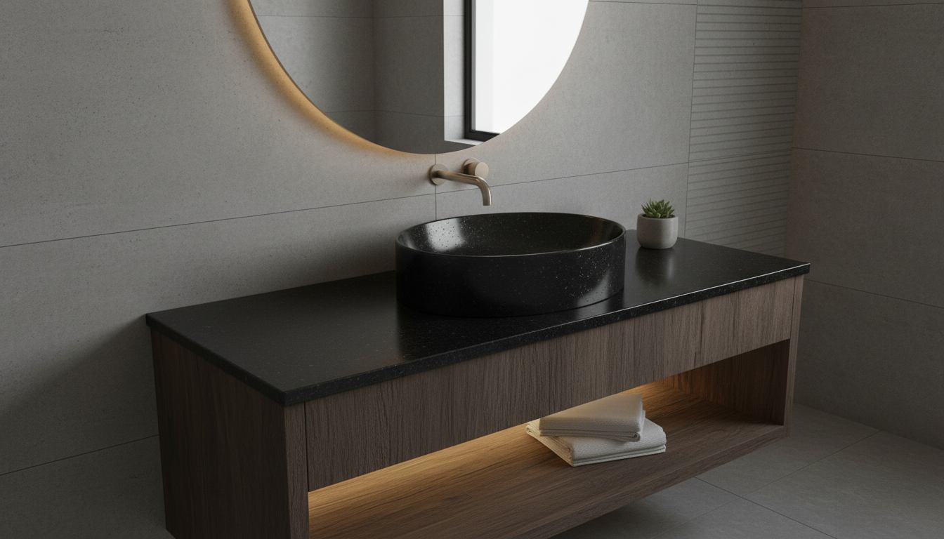 Luxury black table top wash basin granite design with high-polish finish