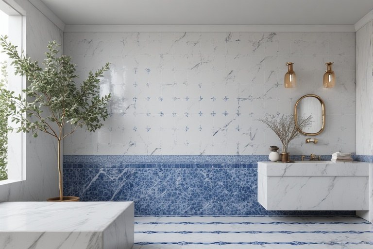 Classic Blue & White with Matte Ceramic Tiles