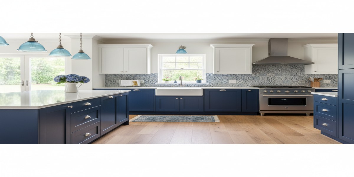 Classic Blue and White Kitchen with Patterned Tiles