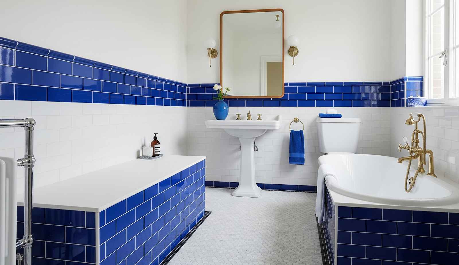 Classic Cobalt Blue Accents: Bold Blue Bathroom Tile Ideas