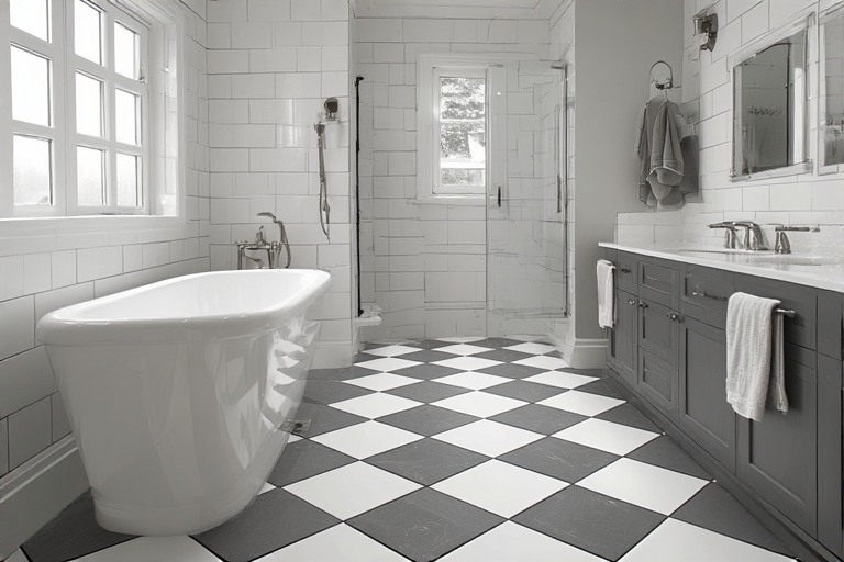 Classic Checkeboard Grey and White Bathroom Tiles