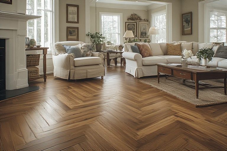 Classic herringbone wood floor design