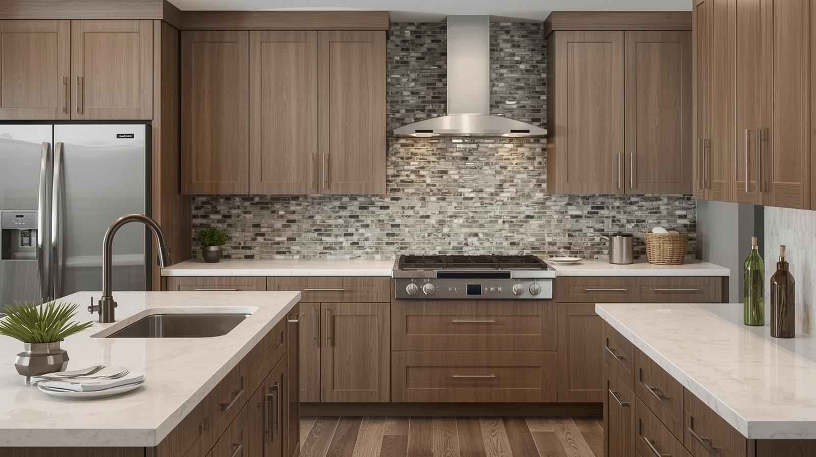 Classic Shaker Wood Cabinets with Mosaic Tile Accents