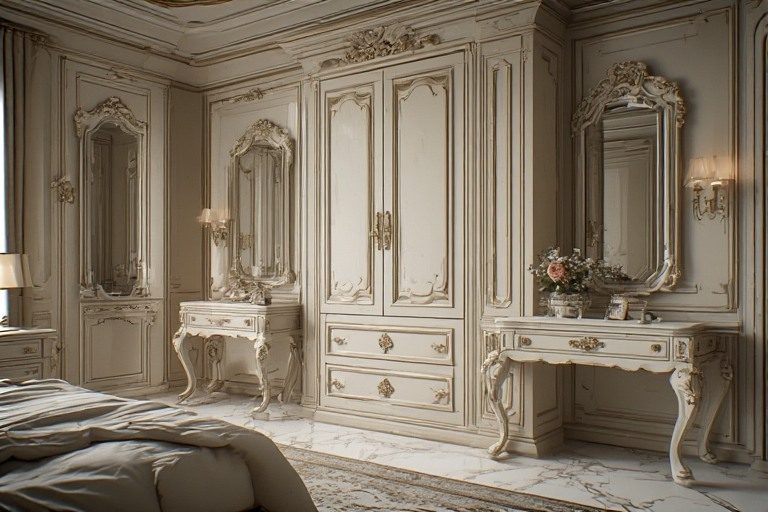 Traditional carved wardrobe with dressing table for elegant interiors