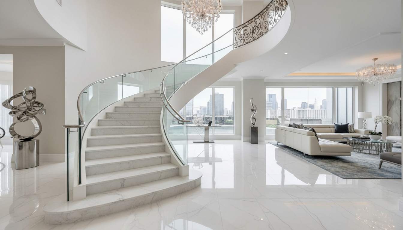 Classic white marble grand staircase design