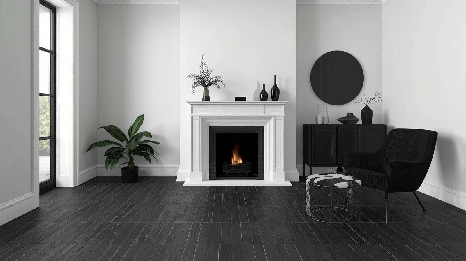 Classic White Walls with Textured Black Tiles