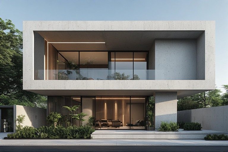 Geometric contemporary house design with bold architectural lines and textures