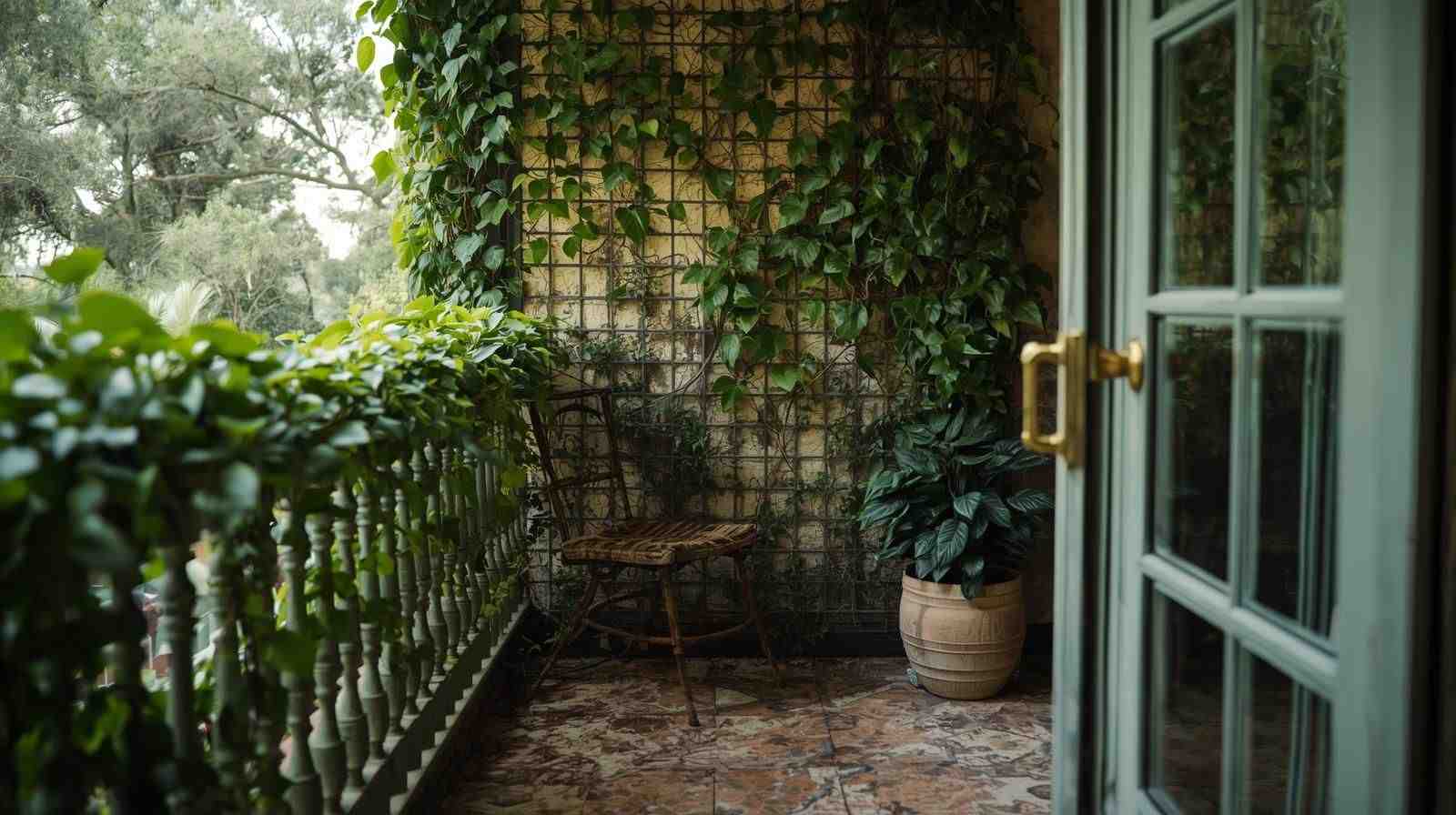 Climbers on Railings with Rustic Tile Floors