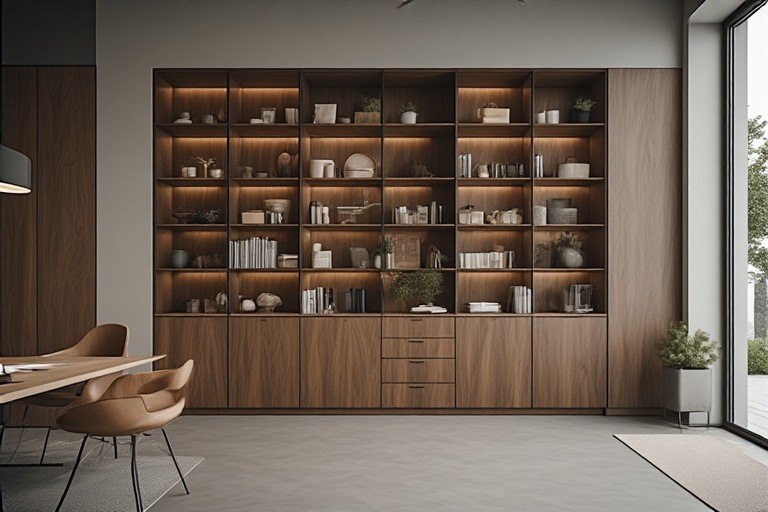 Simple showcase design with closed storage.