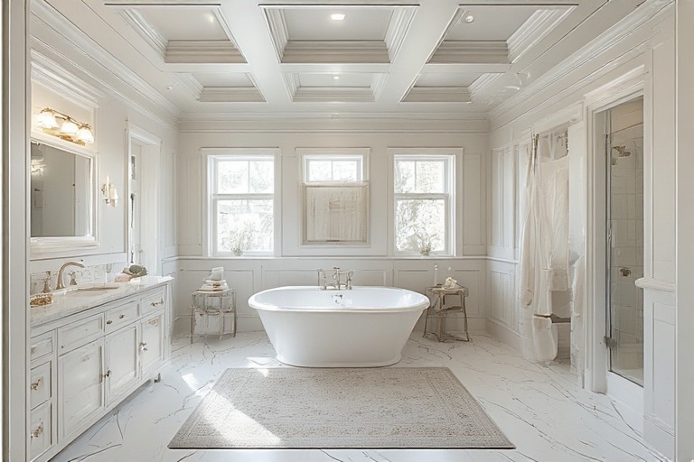Bathroom Tiles with Coffered Ceiling Design