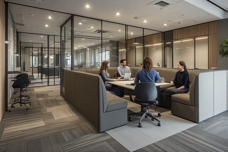 Collaborative corner setup in small office interior design
