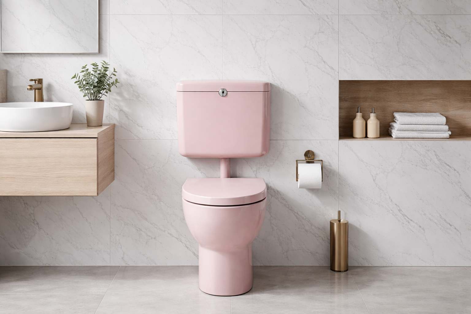 Colour-coordinated slim flush tank.