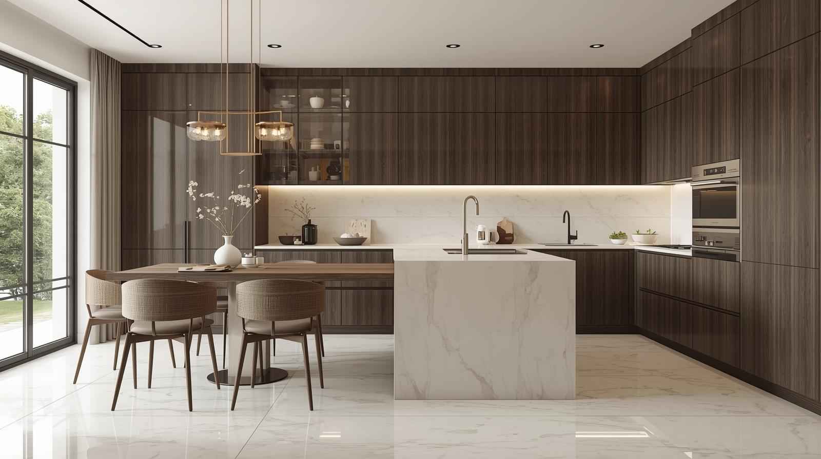 Combination of Dark Wood Tiles and Bright Ceramic Tiles