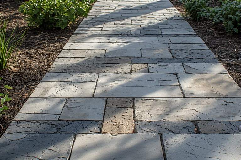 Dynamic mixed material footpath tiles design for layered outdoor textures