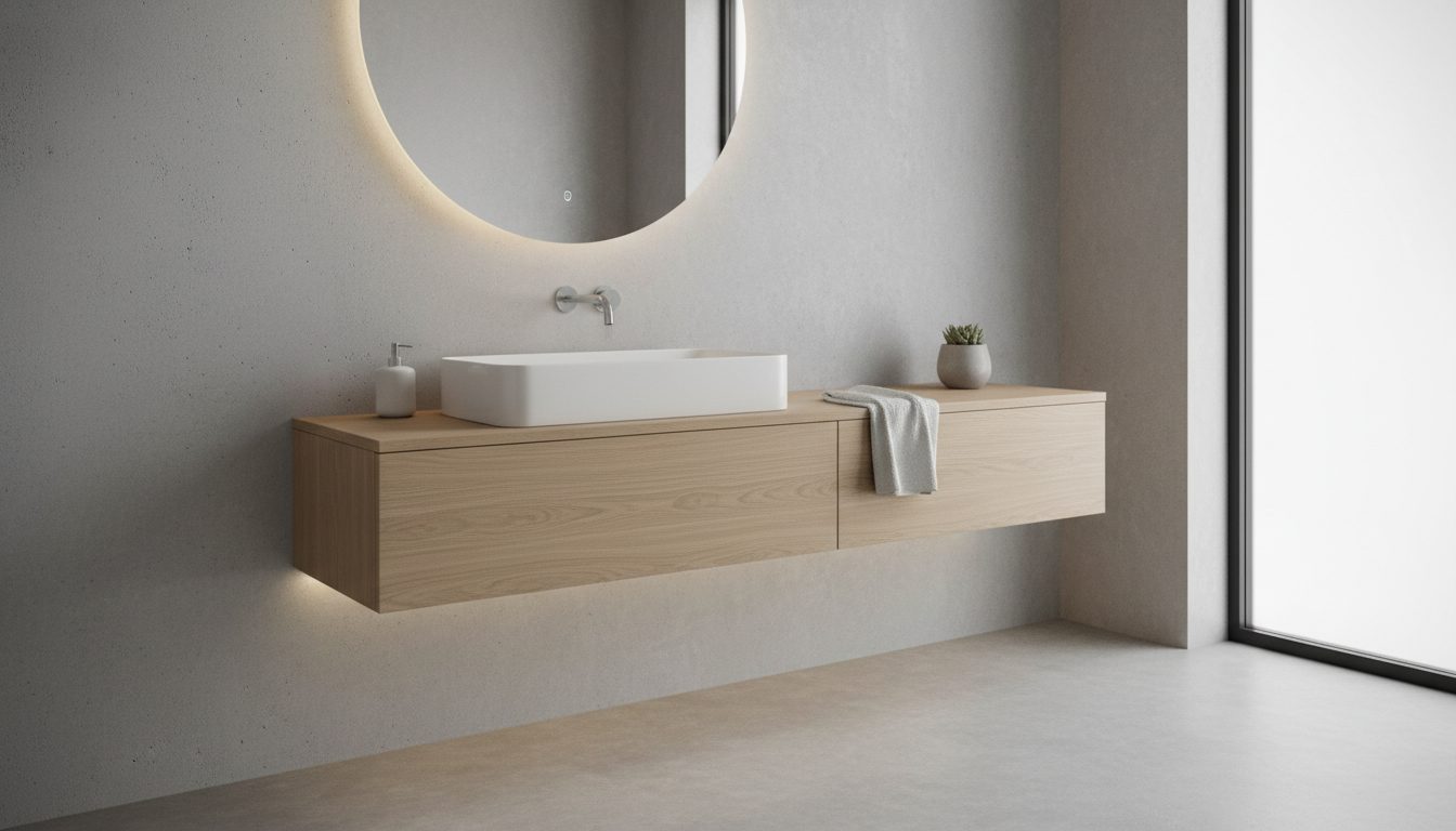 Small undermount wash basin paired with a floating vanity unit