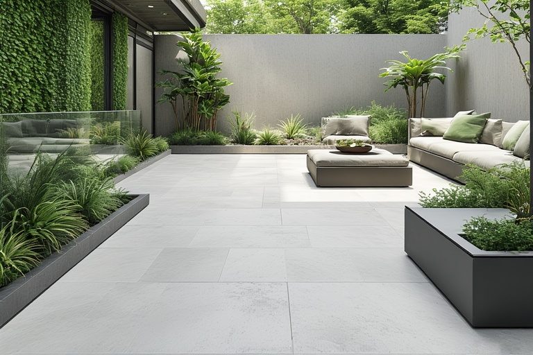 Contemporary Green Space with Vitrified Tiles