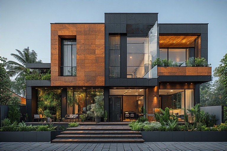 Contrasting Colour Blocks Outdoor Wall Design