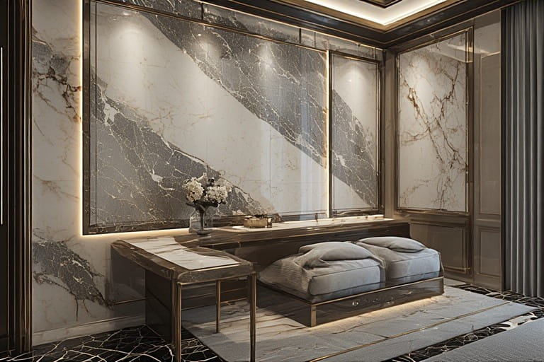 Contrasting Marble Tiles With Inlays