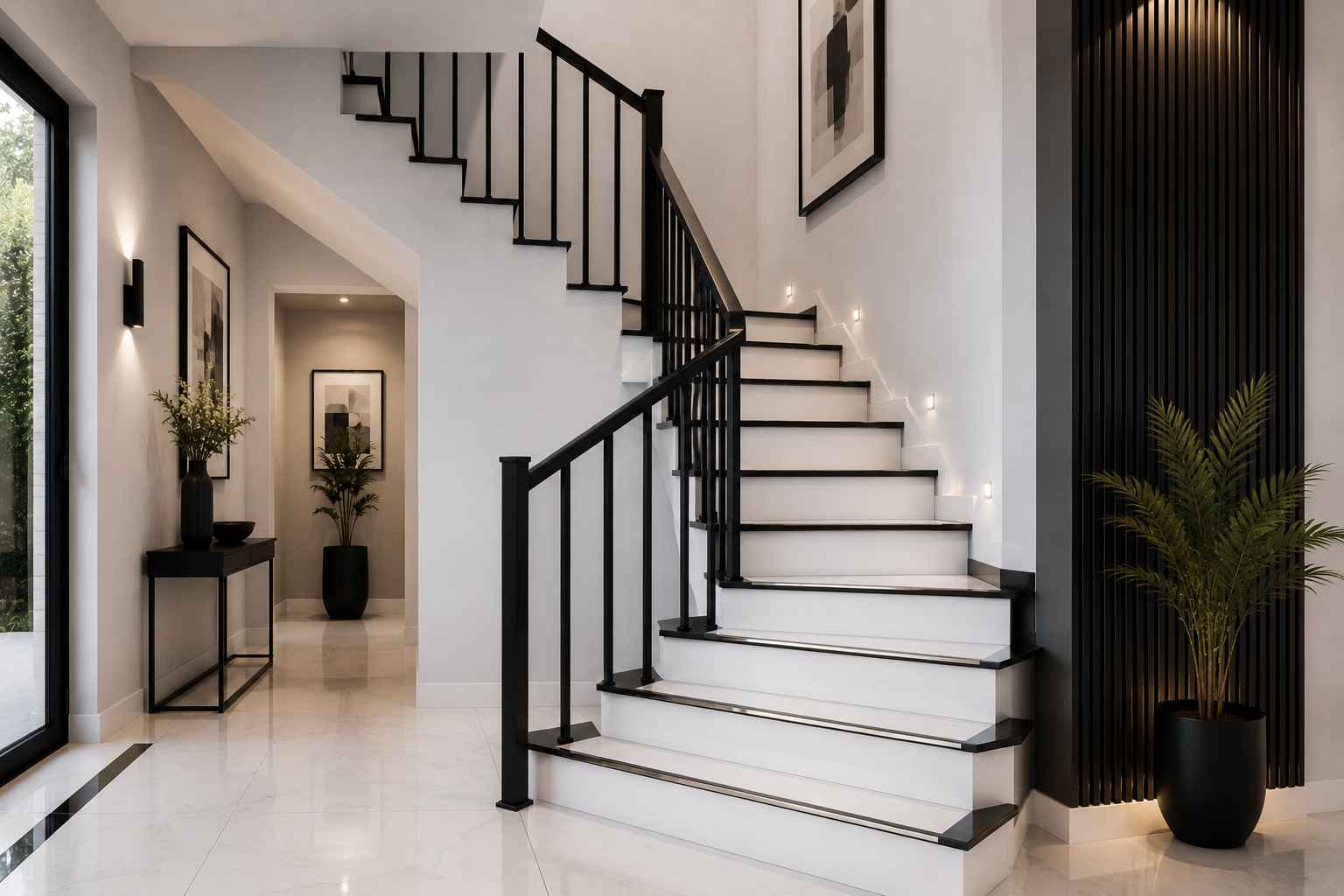 Contrasting Black and White Staircase Design