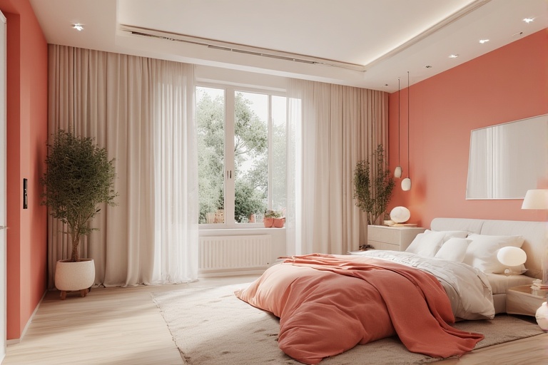 Coral and White Colour Combination for Bedroom for Bright and Refreshing Bedroom Design
