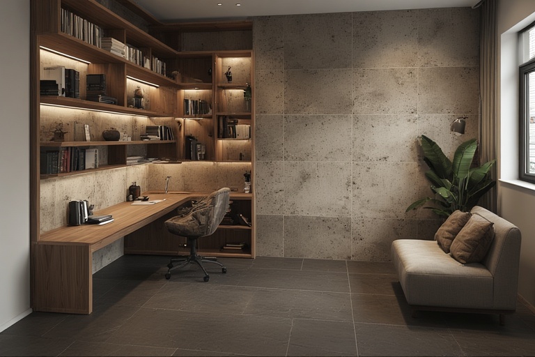 Corner Study Table with L-Shaped Bookshelf for Efficient Space Utilization