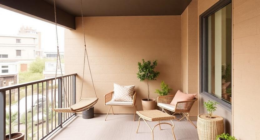 Cosy Balcony Nook with Textured Wall Cladding