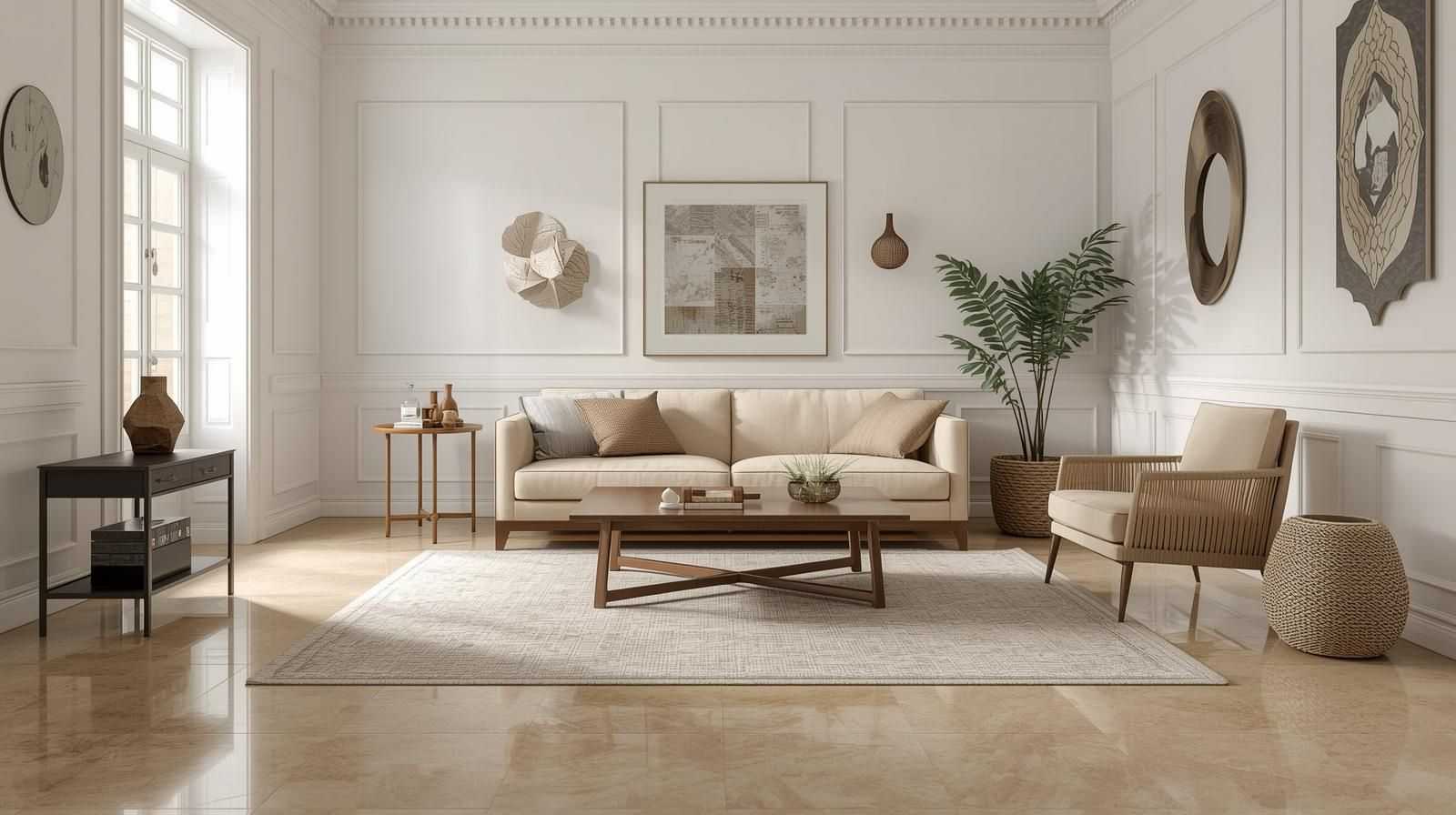 Cream Walls with Polished Beige Tiles