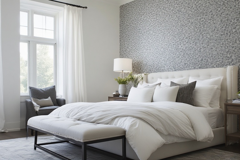 Crisp White Walls with Patterned Accent Tiles