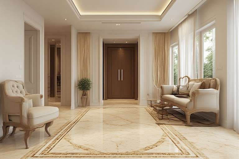 Crystal Yellow Granite Border Layout – Bright, Structured & Decorative Flooring Pattern