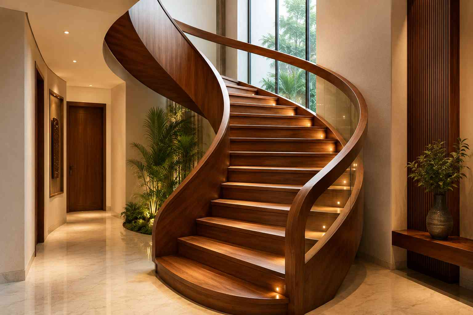 Curved Wooden Staircase Design