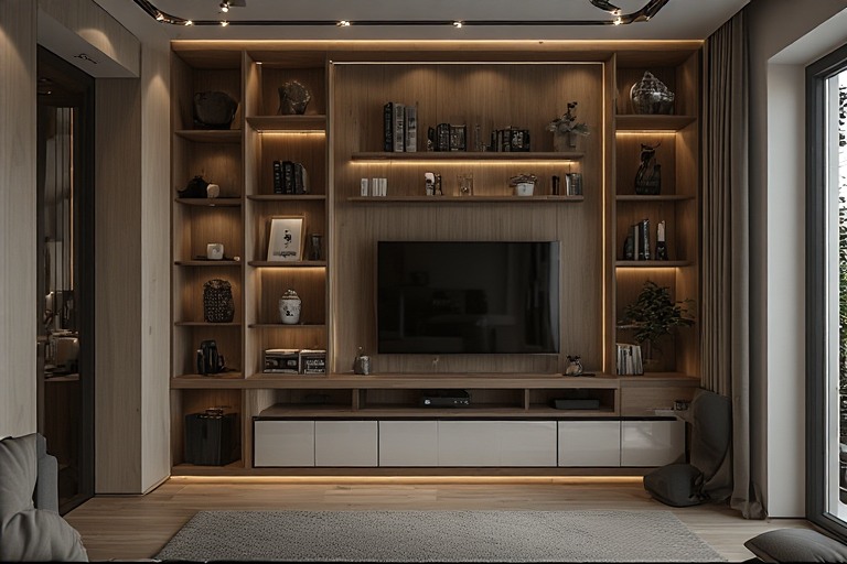 Corner Decoration Ideas for Living Room with Custom TV Unit
