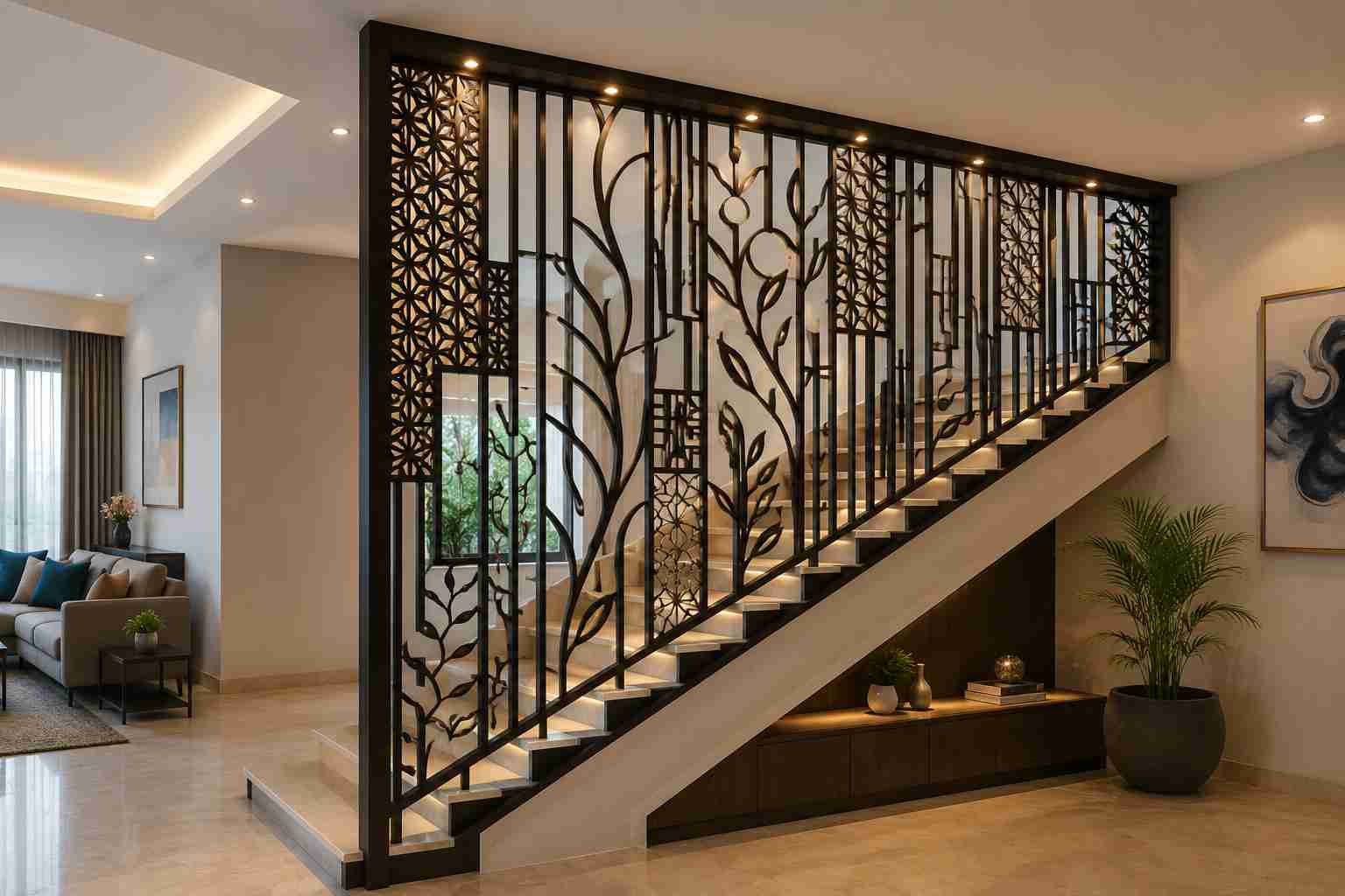 Staircase Window Grill Design with Custom Patterns