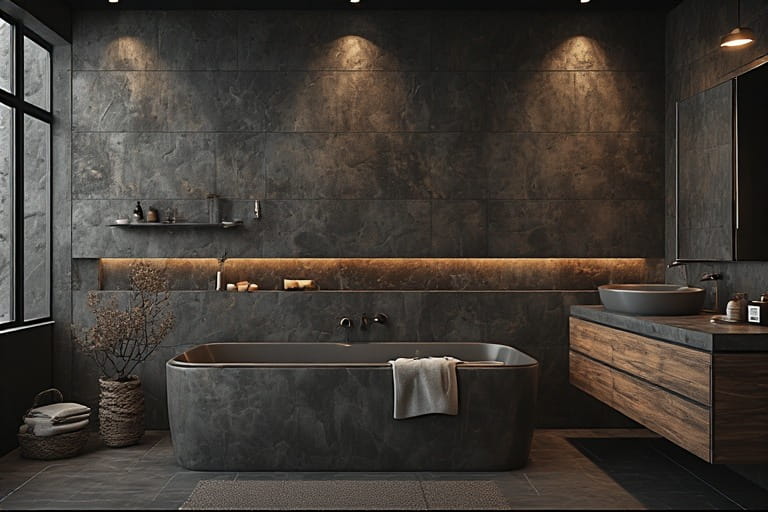 Dark Dramatic Rustic Bathroom Design