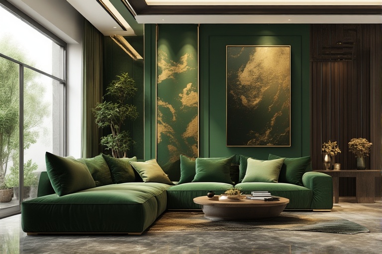 Dark Green and Gold Living Room Indian Hall Colour Combinations for Luxurious and Bold Interiors