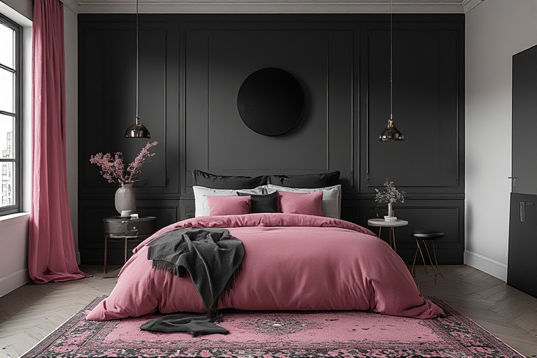 Black and Pink Two Color Combination Bedroom Walls