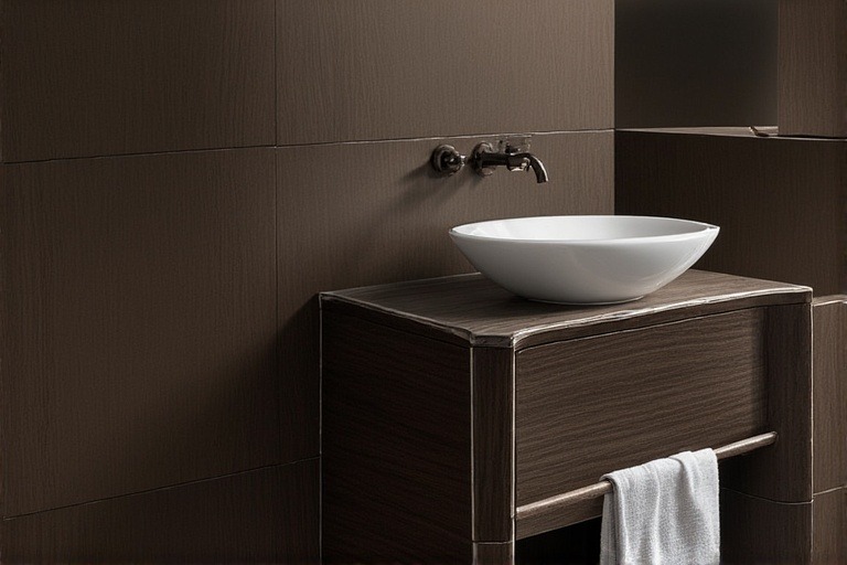 Dark Wooden Vanity with Elegant Ceramic Wash Basin
