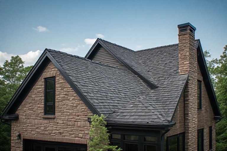 Deep-profile roof tile texture providing dimensional depth and shadows