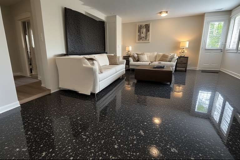 Diagonal-Lay Granite – Angular Layout Creating a Spacious, Bigger-Looking Room Effect