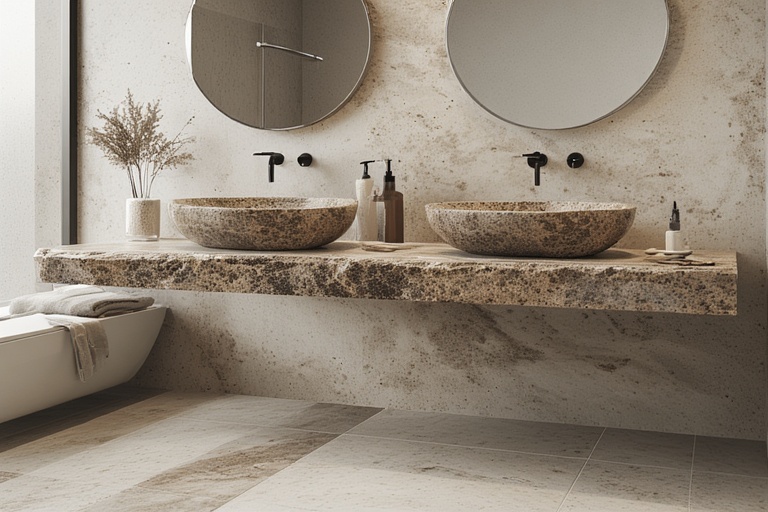 Double Granite Wash Basins with Sleek Counters for Luxury Bathroom Spaces
