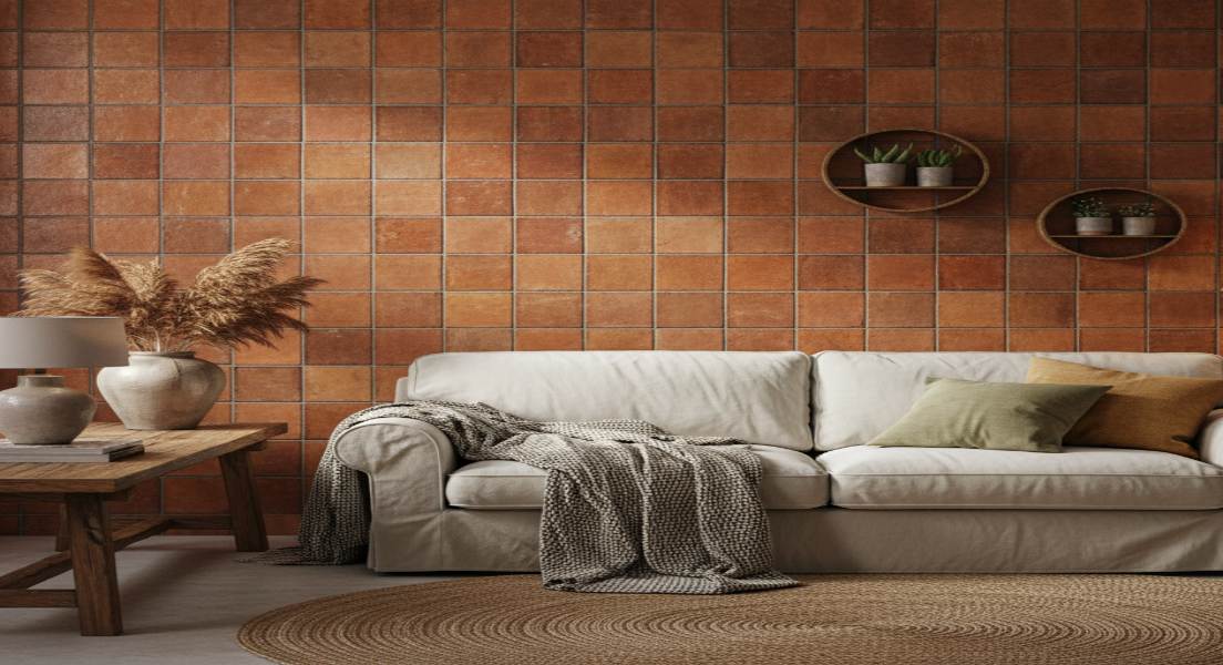 Earth tone Terracotta Wall Tiles for Warm Living Room Ambience