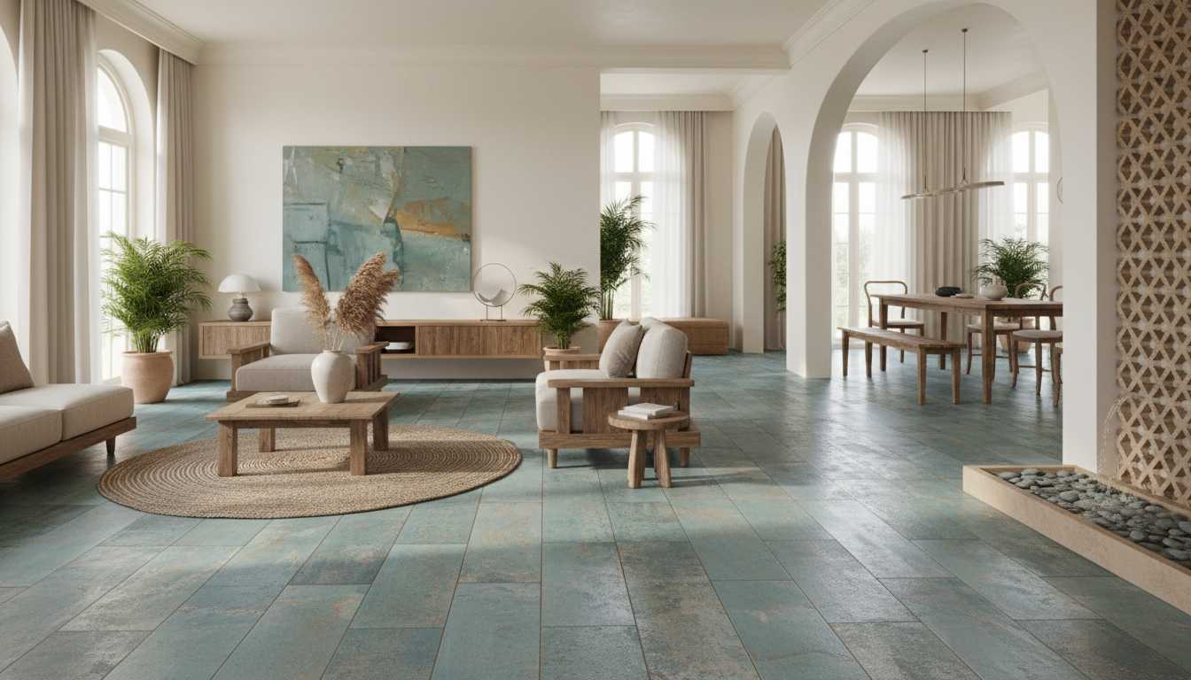 Earthy blue and green combination textured tiles