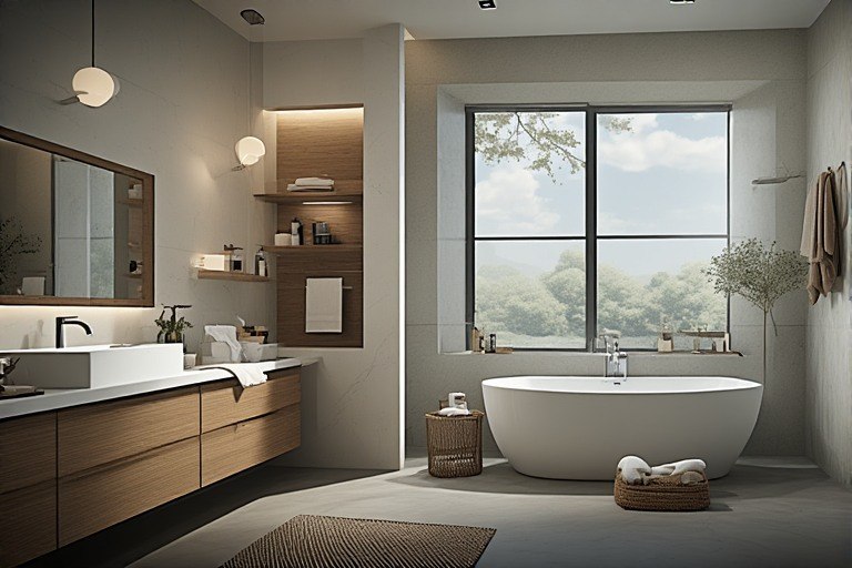 Earthy contemporary bathroom interior design with stone textures