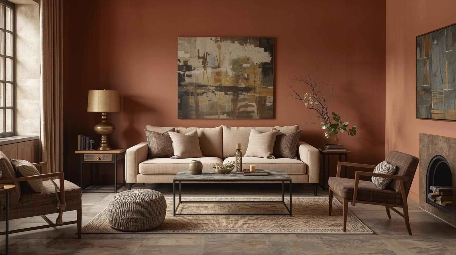 Earthy Terracotta Walls with Rustic Tile Patterns