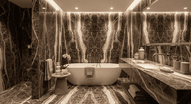 Earthy Warmth with Emperador Marble Tiles
