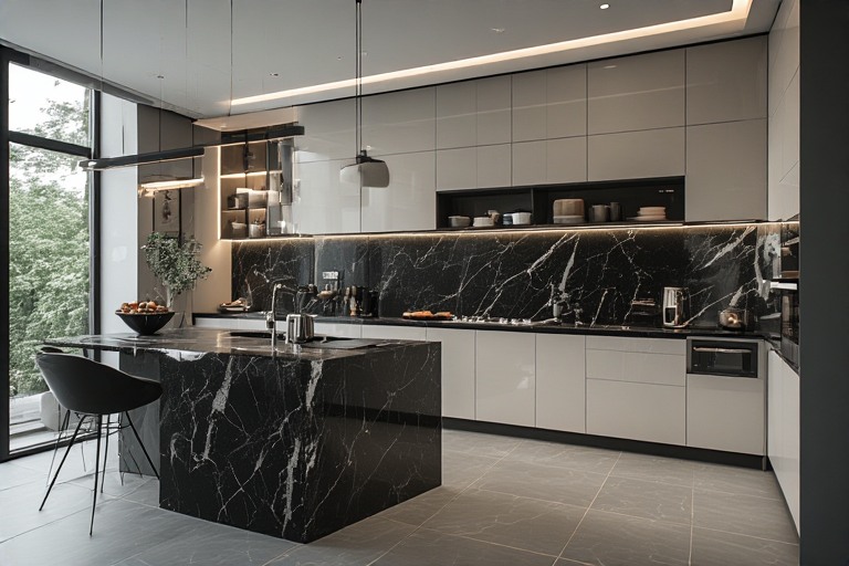 Easy-to-Maintain Modern Black Granite Kitchen